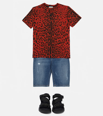 Shop Dolce & Gabbana Leopard-printed Cotton T-shirt In Leo Nero F.rosso