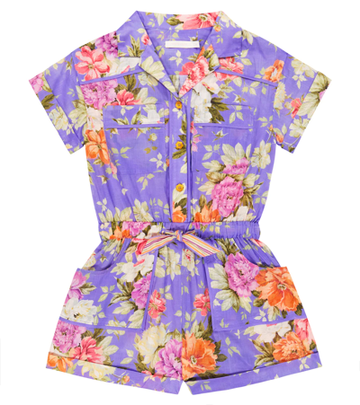 Shop Zimmermann Pattie Floral Cotton Playsuit In Purple Rose