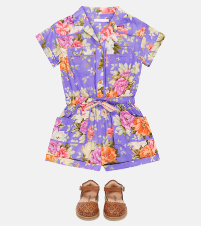 Shop Zimmermann Pattie Floral Cotton Playsuit In Purple Rose