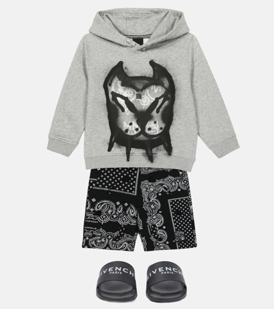 Shop Givenchy Printed Cotton-blend Hoodie In Grey Marl
