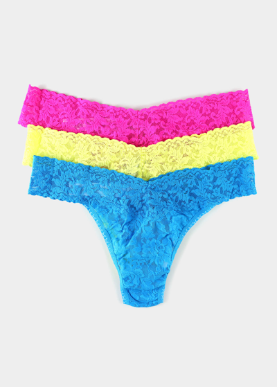Shop Hanky Panky 3-pack Original-rise Multicolor Lace Thongs In Papkcfiyfijb