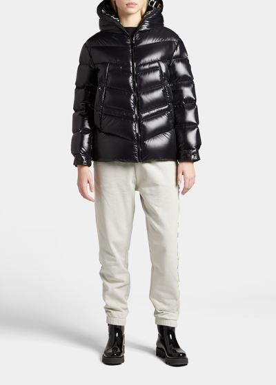 Shop Moncler Clair Hooded Puffer Jacket In Black