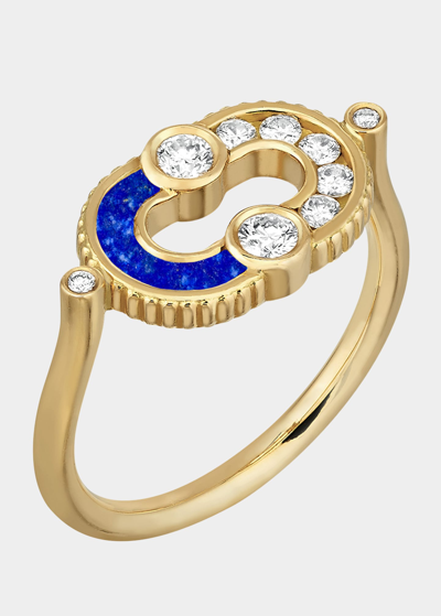 Shop Viltier Magnetic Lapis Lazuli Semi Ring In 18k Yellow Gold And Diamonds In Yg