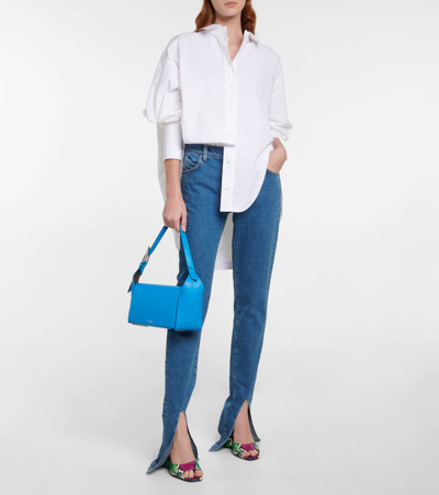 Attico Diana Oversize Split Hem Cotton Button-up Shirt In White