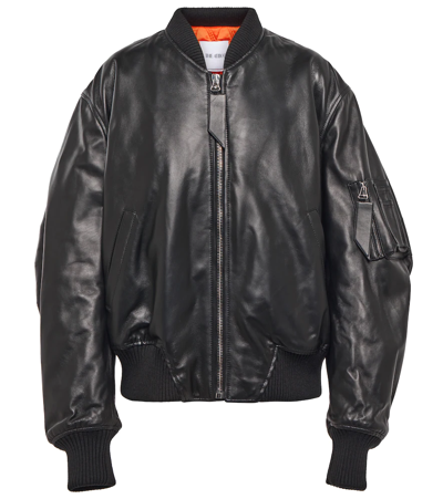 Shop Attico Anja Leather Bomber Jacket In Black