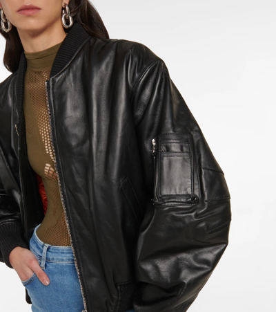 Shop Attico Anja Leather Bomber Jacket In Black