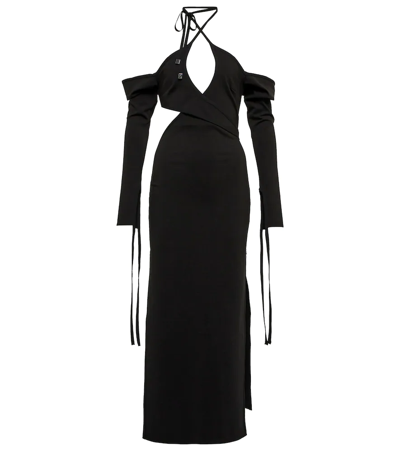 Shop Attico Greta Off-shoulder Halterneck Dress In Black