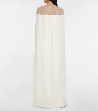 Shop Safiyaa Bridal Embellished Crêpe Cape Gown In Ivory And Ivory With Crystal