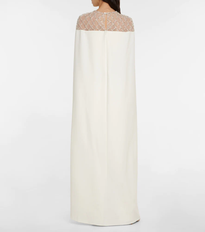 Safiyaa Bridal Embellished Crêpe Cape Gown In Ivory And Ivory With Crystal