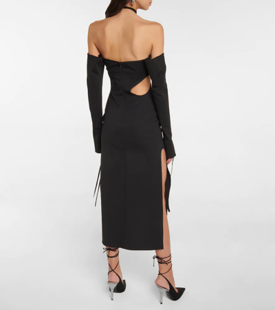 Attico Greta Wrap-effect Cutout Cotton-blend Halterneck Midi Dress In Black