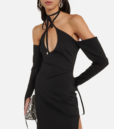Attico Greta Wrap-effect Cutout Cotton-blend Halterneck Midi Dress In Black