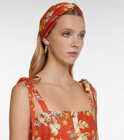 Shop Erdem Floral Cotton Headband In Rust