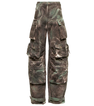 Shop Attico Fem Camouflage Denim Cargo Pants In Stained Green Camouflage