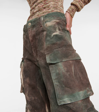 Shop Attico Fem Camouflage Denim Cargo Pants In Stained Green Camouflage