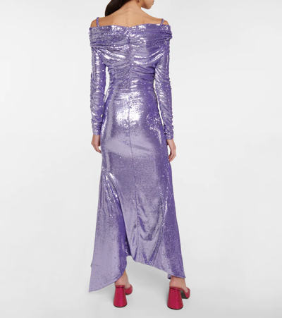 Attico Fanny Sequined Off-shoulder Midi Dress In Lilac