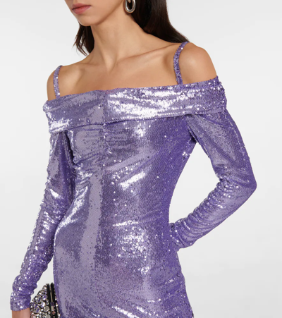 Attico Fanny Sequined Off-shoulder Midi Dress In Lilac