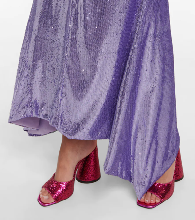 Attico Fanny Sequined Off-shoulder Midi Dress In Lilac