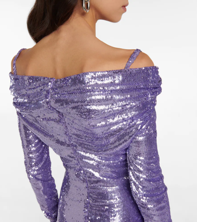 Attico Fanny Sequined Off-shoulder Midi Dress In Lilac