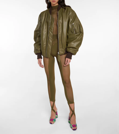 Attico Jersey And Mesh Stirrup Leggings In Olive