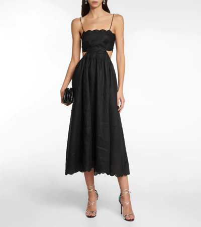 Shop Zimmermann Cutout Linen Maxi Dress In Black