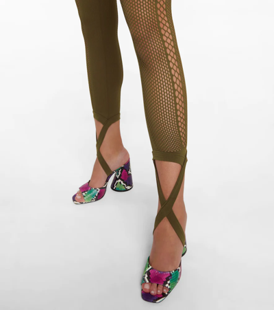 Attico Jersey And Mesh Stirrup Leggings In Olive