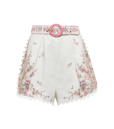 Shop Zimmermann Jude High-waisted Linen Shorts In Mini Pink Floral