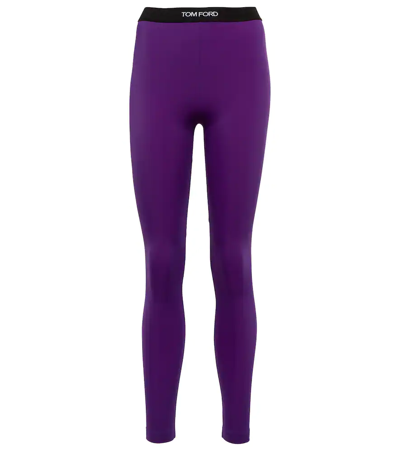 Tom Ford Logo-waistband Leggings In Purple