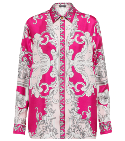 Shop Versace Baroque Silk Shirt In Fuxia+english Rose