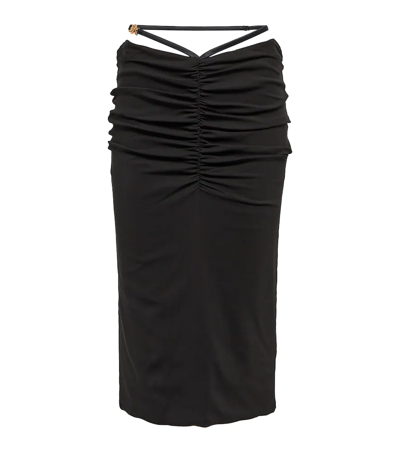 Shop Versace Ruched Midi Skirt In Black