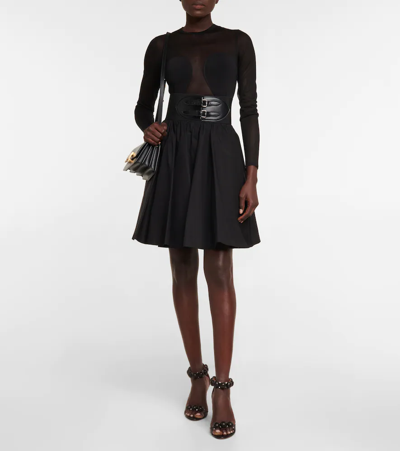 Shop Alaïa Belted Cotton Skirt In Black