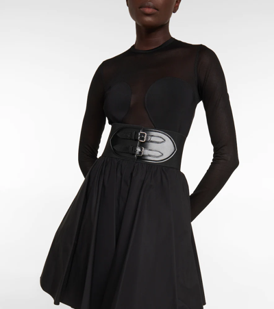 Shop Alaïa Belted Cotton Skirt In Black
