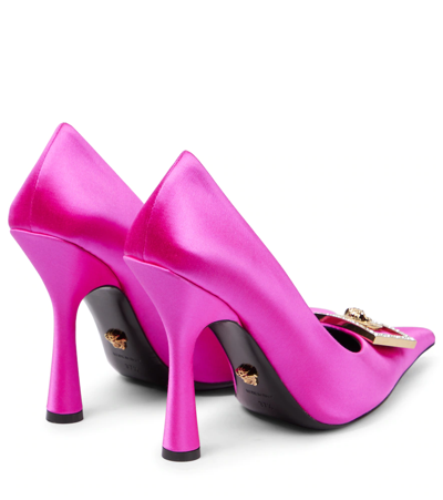 Shop Versace Medusa Biggie Embellished Satin Pumps In Fuchsia