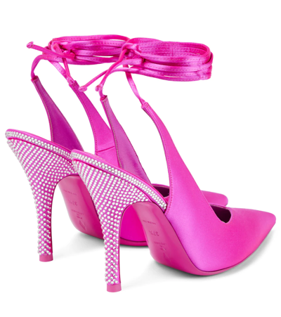 Shop Attico Venus Embellished Satin Pumps In Fuchsia