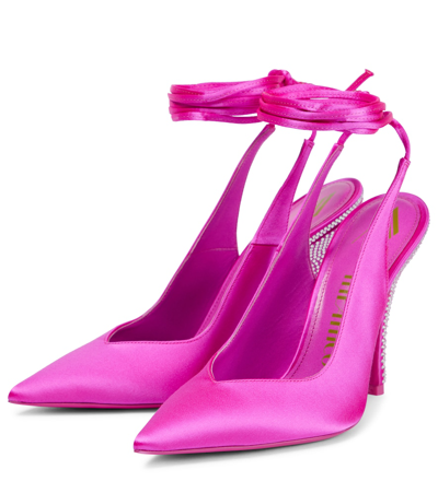 Shop Attico Venus Embellished Satin Pumps In Fuchsia