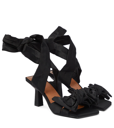 Shop Ganni Bow-trimmed Lace-up Sandals In Black