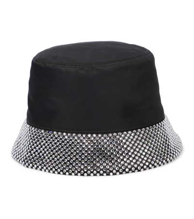 Prada Re-nylon Embellished Bucket Hat In Cristal