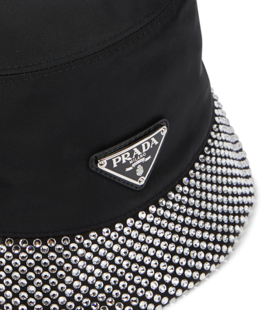 Prada Re-nylon Embellished Bucket Hat In Cristal
