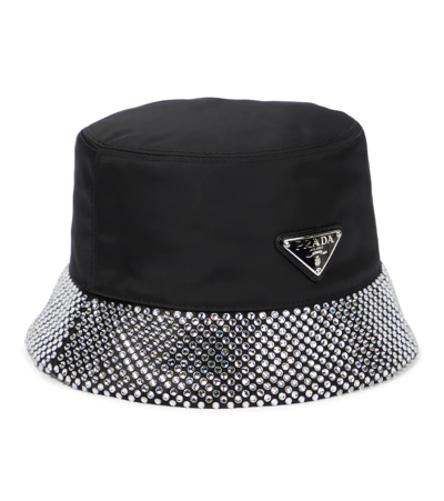 Prada Re-nylon Embellished Bucket Hat In Cristal