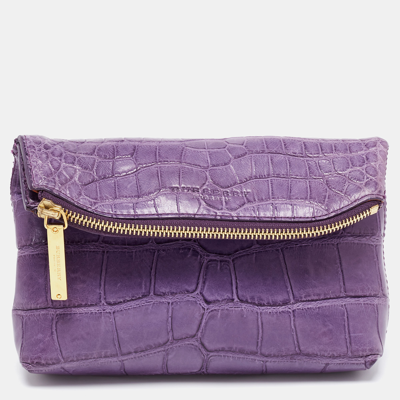 Pre-owned Burberry Purple Alligator Small Kendal Foldover Clutch