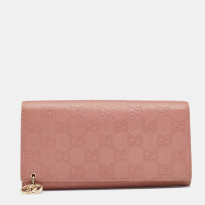 Pre-owned Gucci Ssima Leather Interlocking G Continental Wallet In Pink