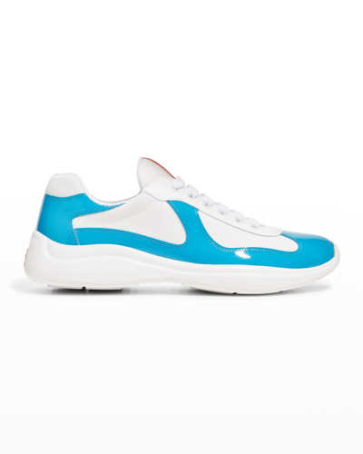 Shop Prada Men's America's Cup Bicolor Trainer Sneakers In Azzurro Bianco