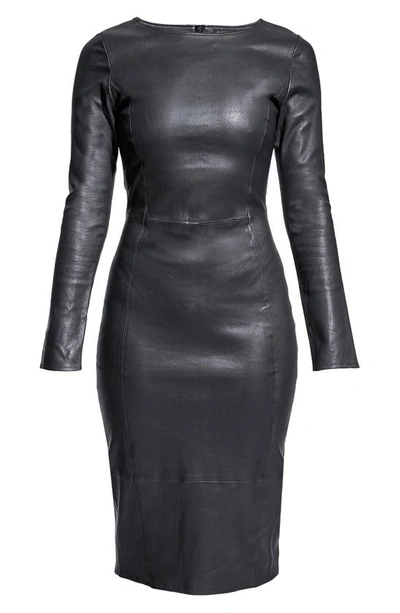 Shop As By Df Mrs Smith Leather Long Sleeve Dress In Black