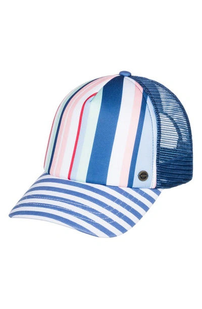 Shop Roxy Beautiful Morning Stripe Baseball Cap In Bright White The Line Up Strip