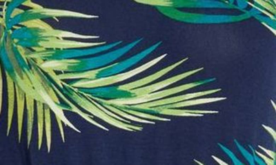 Loveappella Palm Print Halter Neck Knit Maxi Dress In Navy Palm