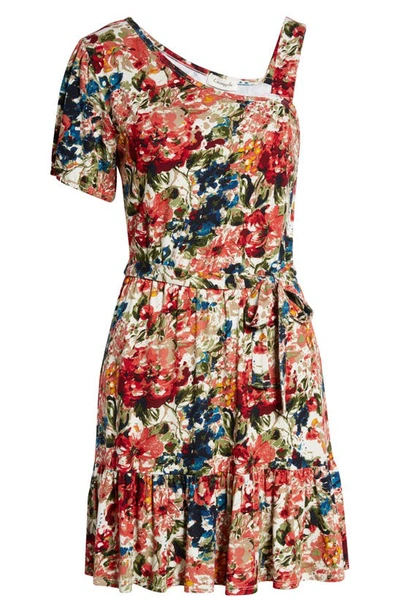 Loveappella Flounce Hem One-shoulder Dress In Marsala Olive