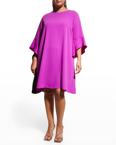 Shop Caroline Rose Plus Size Julia Ruffle-sleeve Crepe Dress In Magenta