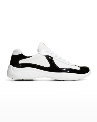 Shop Prada Men's America's Cup Bicolor Trainer Sneakers In Nero Bianco