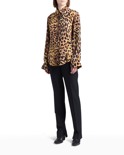 Shop Stella Mccartney Leopard Silk Button-front Shirt In 8402 Tortoise S