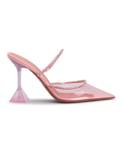 Shop Amina Muaddi Gilda Crystal Clear Mules In Pvc Baby Pink