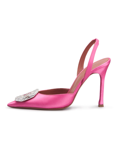 Shop Amina Muaddi Camelia Satin Ornament Halter Pumps In Satin Pink